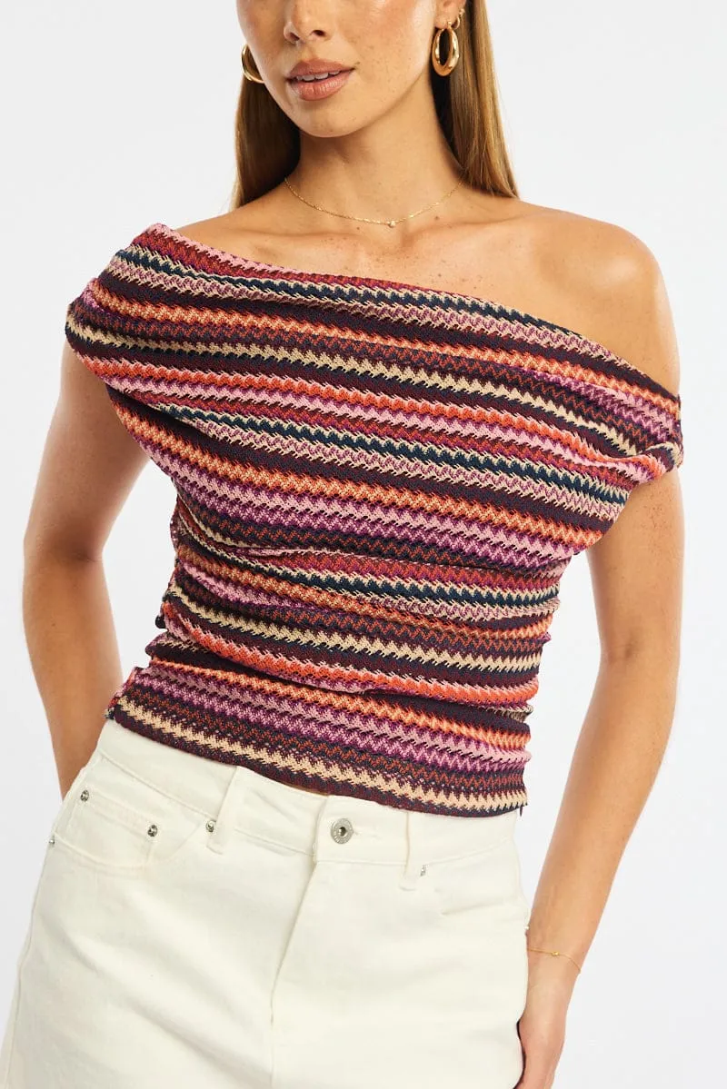 Red Stripe Asymmetric Top Sleeveless One Shoulder Textured sold by Ally Fashion product image thumbnail 5