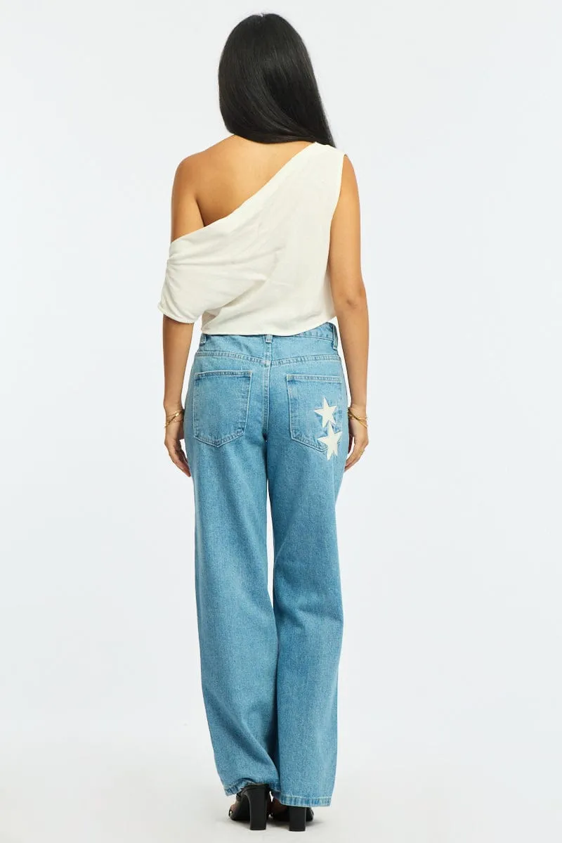 Denim Wide Leg Jeans Star Patch sold by Ally Fashion product image thumbnail 5