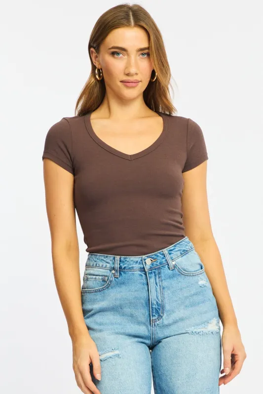 Brown T-shirt Short Sleeve sold by Ally Fashion