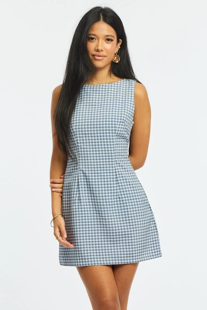 Blue Check Bodycon Dress Mini Check sold by Ally Fashion