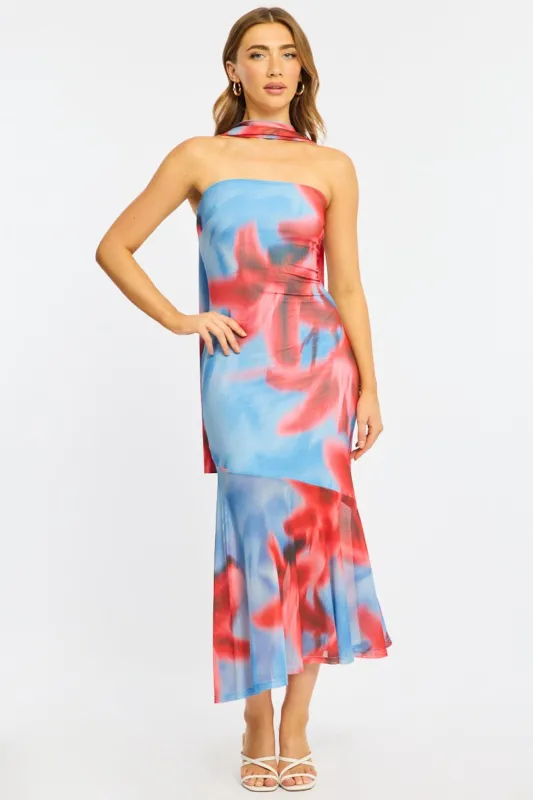 Blue Floral Strapless Maxi Dress sold by Ally Fashion