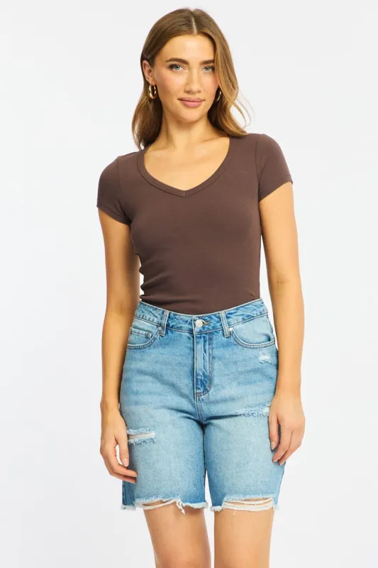 Denim Jorts Mid Rise Distressed made by Ally Fashion