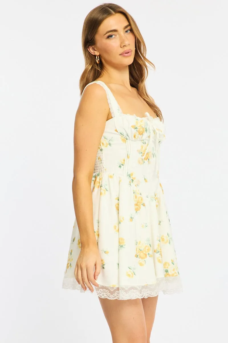 Yellow Floral Fit And Flare Dress Corset Detail Mini sold by Ally Fashion product image thumbnail 4