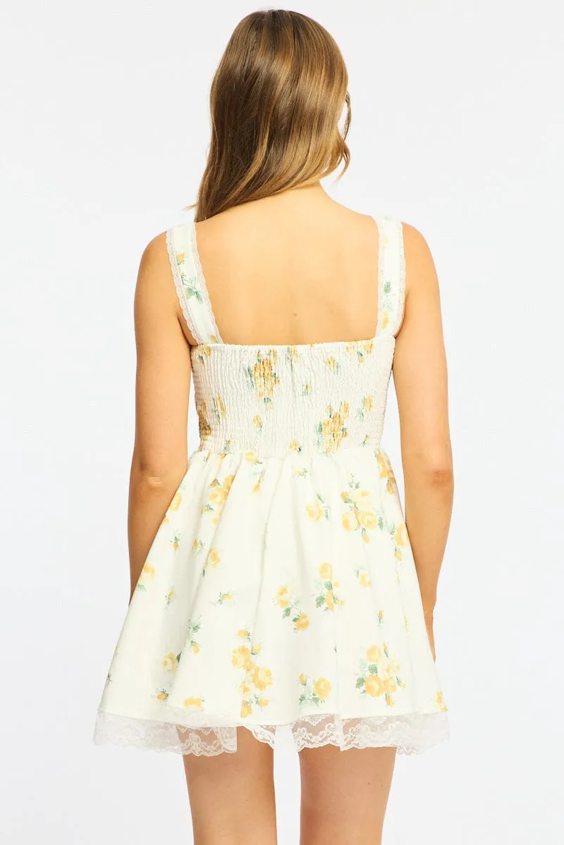 Yellow Floral Fit And Flare Dress Corset Detail Mini sold by Ally Fashion product image thumbnail 5