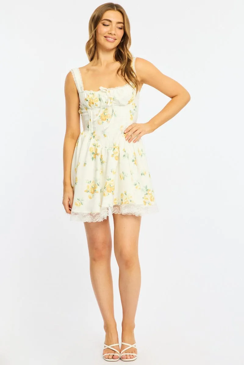 Yellow Floral Fit And Flare Dress Corset Detail Mini sold by Ally Fashion product image thumbnail 2