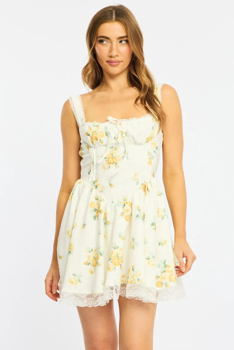 Yellow Floral Fit And Flare Dress Corset Detail Mini sold by Ally Fashion product image thumbnail 3