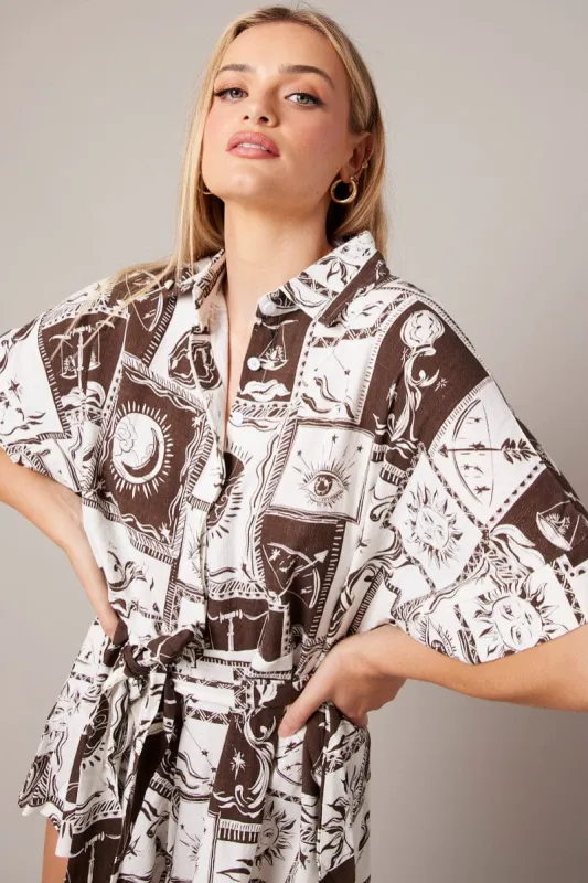 Brown Abstract Oversized Playsuit sold by Ally Fashion