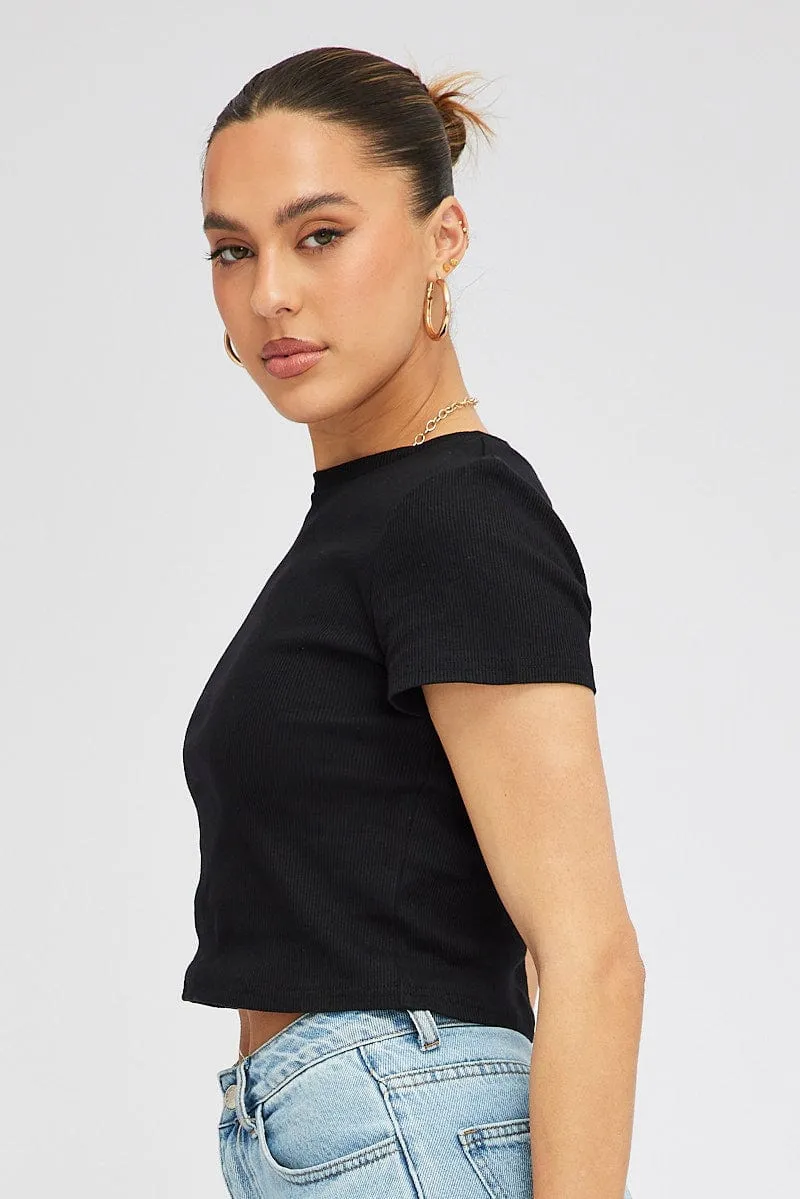 Black T Shirt Short Sleeve Crew Neck sold by Ally Fashion product image thumbnail 4