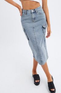 Denim Denim Skirt Cargo Midi sold by Ally Fashion
