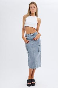 Denim Denim Skirt Cargo Midi sold by Ally Fashion