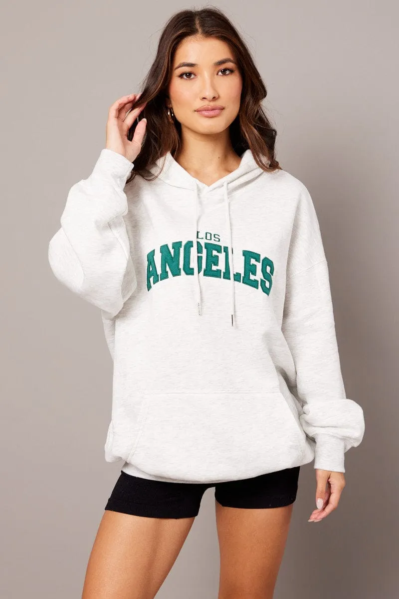 Grey Graphic Sweater Long Sleeve Hoodie sold by Ally Fashion