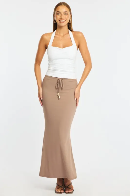 Brown Maxi Skirt Elasticated Waist Beaded Details sold by Ally Fashion