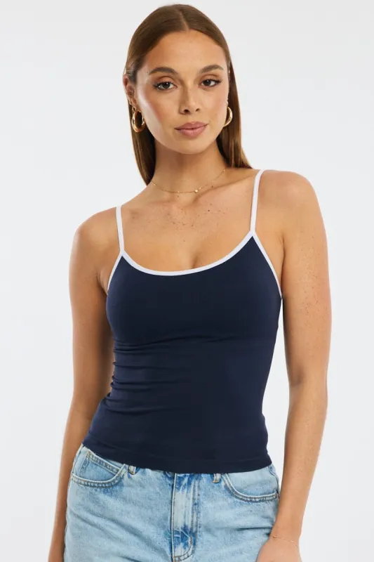 Blue Singlet Top Contrast Binding Seamless sold by Ally Fashion