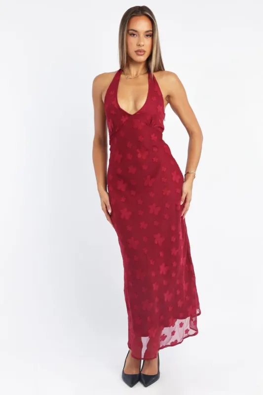 Red Halter Neck Midi Dress sold by Ally Fashion