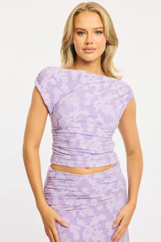 Purple Asymmetric Top Sleeveless One Shoulder Textured sold by Ally Fashion