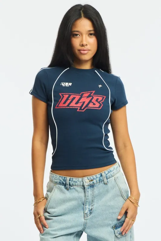 Blue Graphic Tee Short Sleeve sold by Ally Fashion