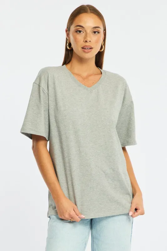 Grey Oversized Tee V-neck Short Sleeve sold by Ally Fashion
