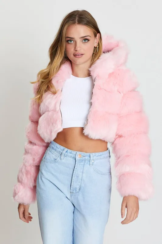 Pink Oversized Coat Long Sleeve Faux Fur sold by Ally Fashion