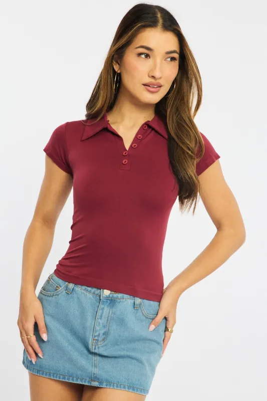 Red Collared T-shirt Short Sleeve sold by Ally Fashion