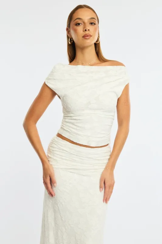 White Asymmetric Top Sleeveless One Shoulder Textured made by Ally Fashion