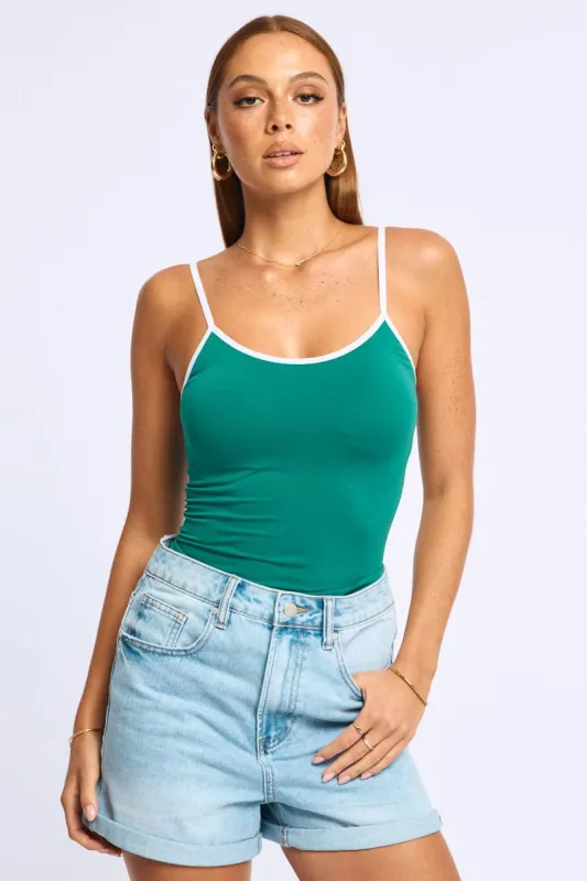 Green Singlet Top Contrast Binding Seamless sold by Ally Fashion