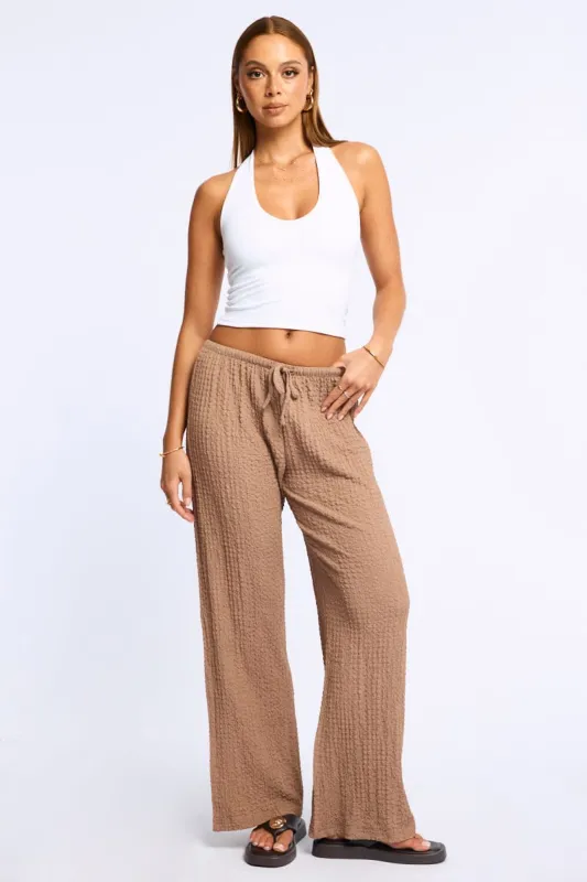 Brown Wide Leg Pants Elasticated Waist sold by Ally Fashion