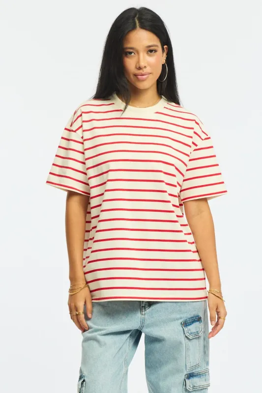 Red Stripe Oversized Tee Short Sleeve sold by Ally Fashion