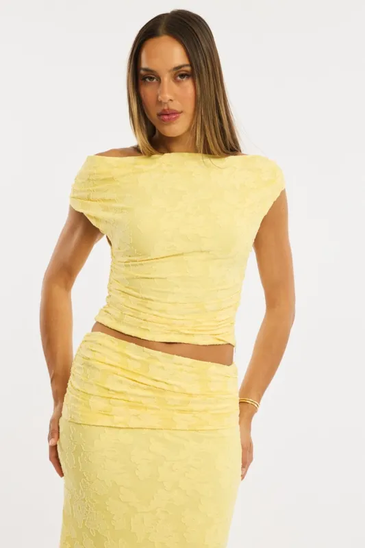 Yellow Asymmetric Top Sleeveless One Shoulder Textured made by Ally Fashion