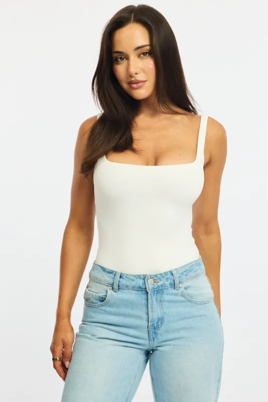 White Supersoft Bodysuit Square Neck Sleeveless sold by Ally Fashion