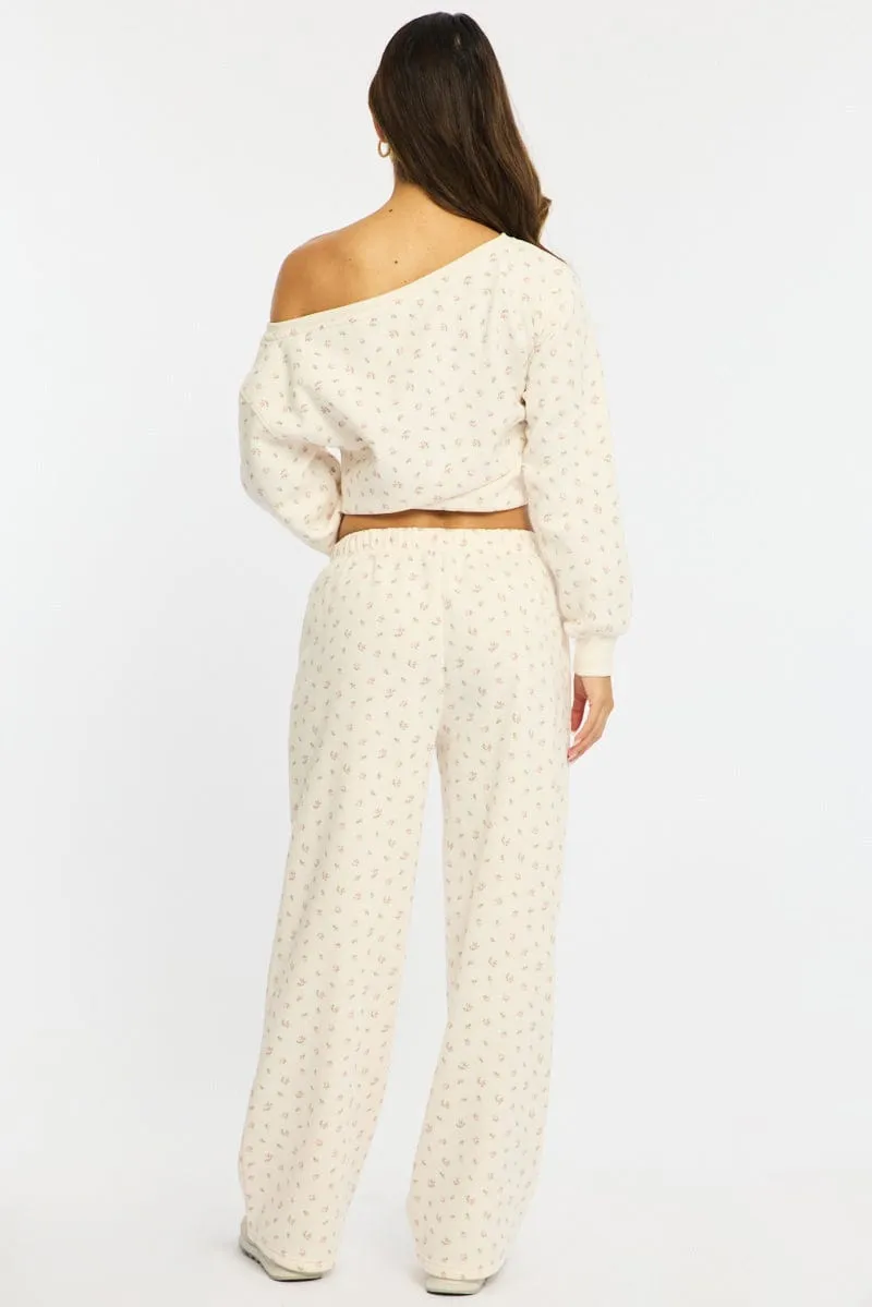 White Ditsy Track Pants Wide Leg sold by Ally Fashion product image thumbnail 5