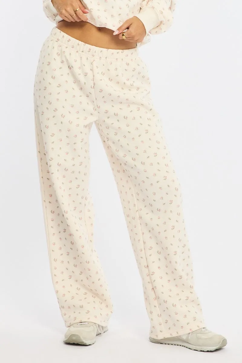 White Ditsy Track Pants Wide Leg sold by Ally Fashion product image thumbnail 2