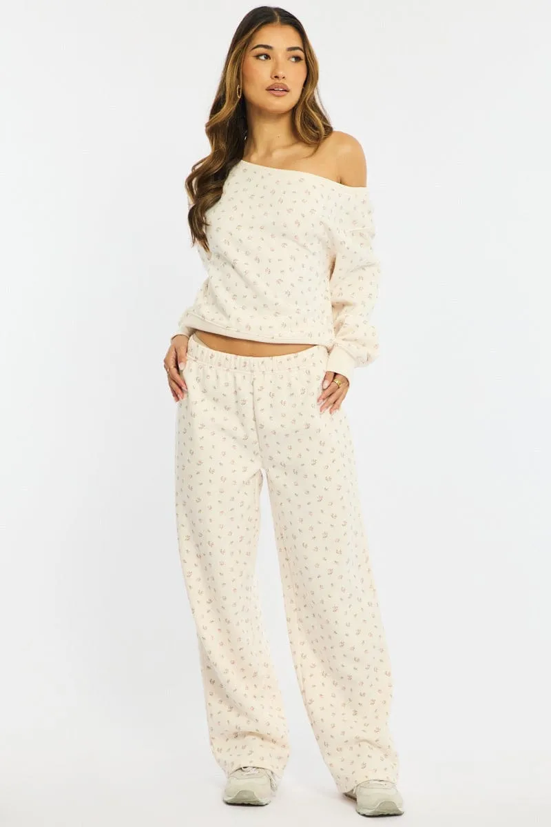 White Ditsy Track Pants Wide Leg sold by Ally Fashion product image thumbnail 3
