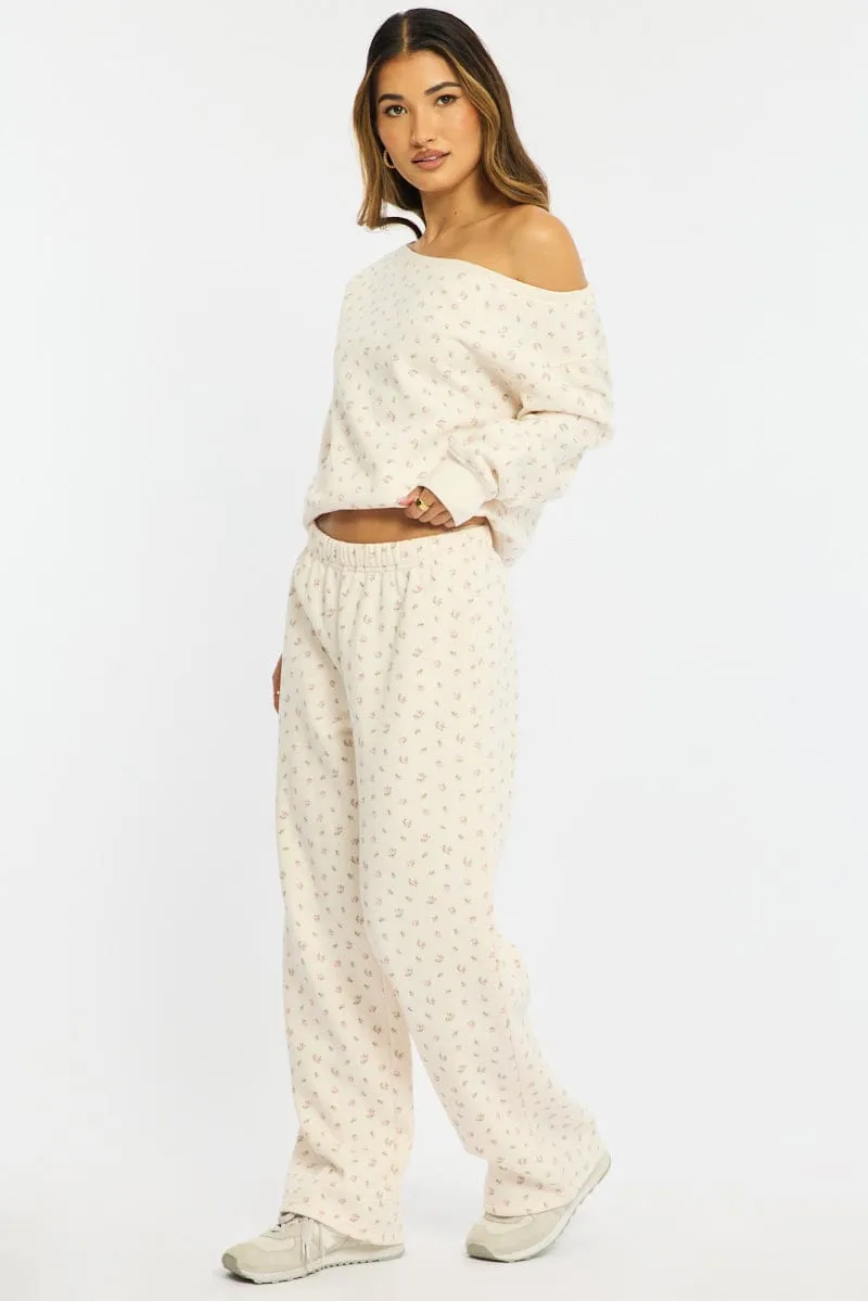 White Ditsy Track Pants Wide Leg sold by Ally Fashion product image thumbnail 4