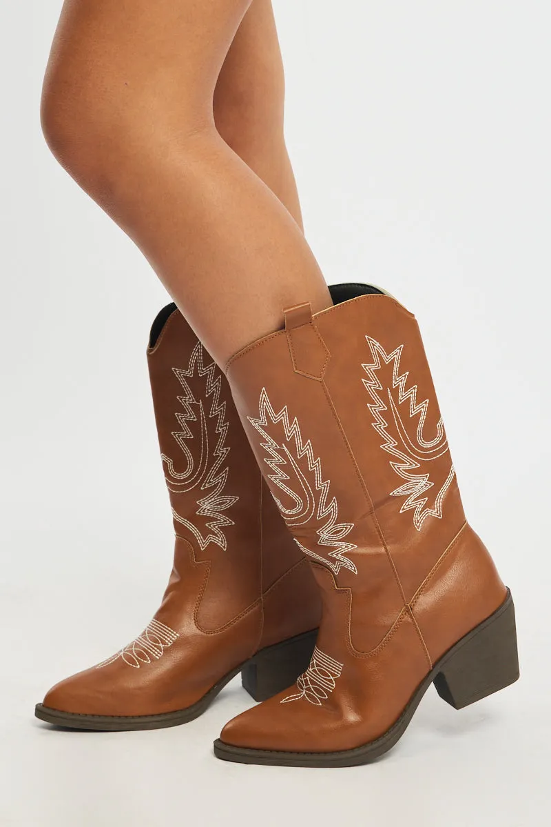 Brown Embroidered Western Cowboy Boots sold by Ally Fashion