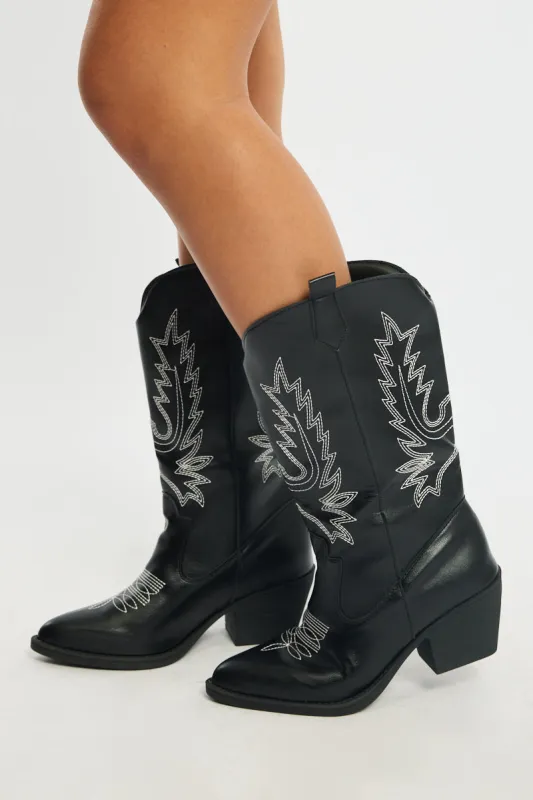 Black Embroidered Western Cowboy Boots sold by Ally Fashion