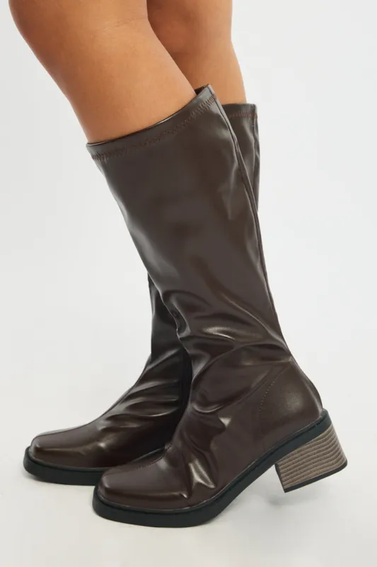 Brown Knee High Boots sold by Ally Fashion