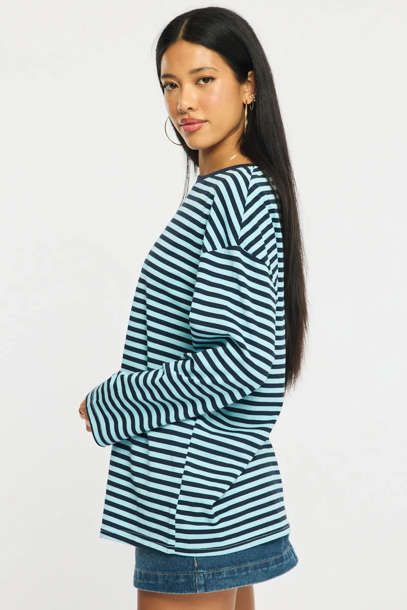 Blue Stripe Striped Top Crew Neck Long Sleeve sold by Ally Fashion product image thumbnail 3