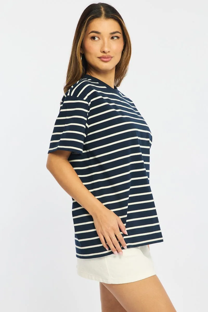 Blue Stripe Oversized Tee Short Sleeve sold by Ally Fashion product image thumbnail 4