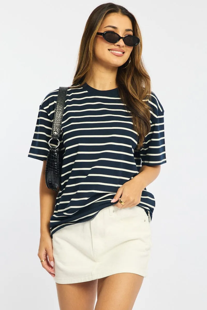 Blue Stripe Oversized Tee Short Sleeve sold by Ally Fashion