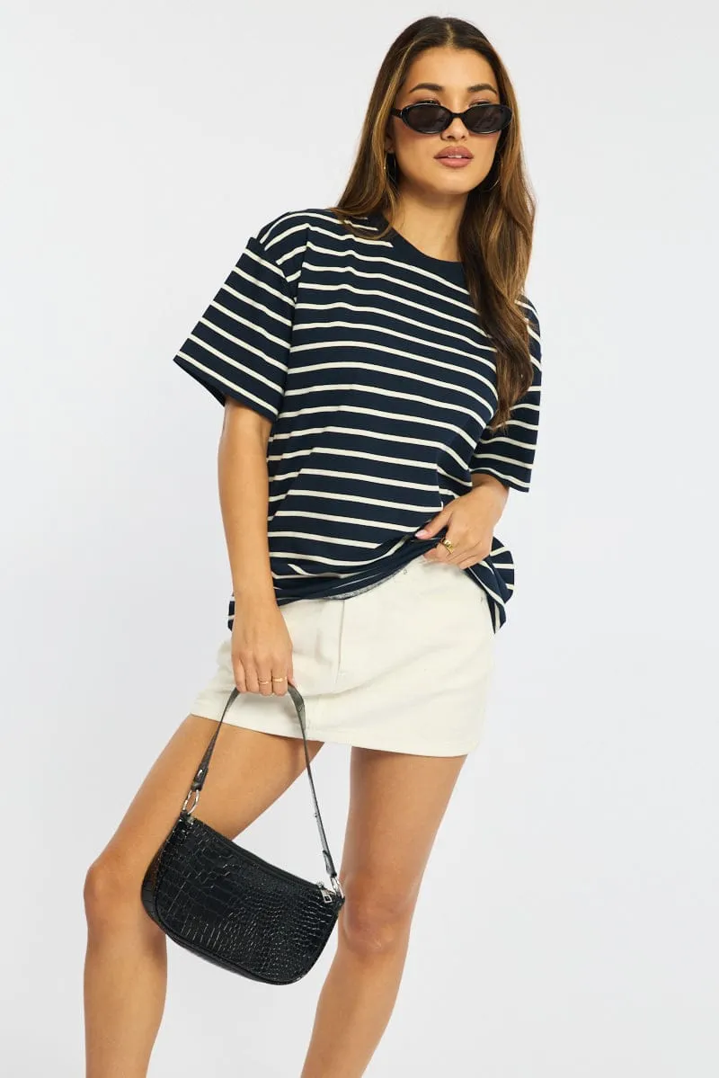 Blue Stripe Oversized Tee Short Sleeve sold by Ally Fashion product image thumbnail 3