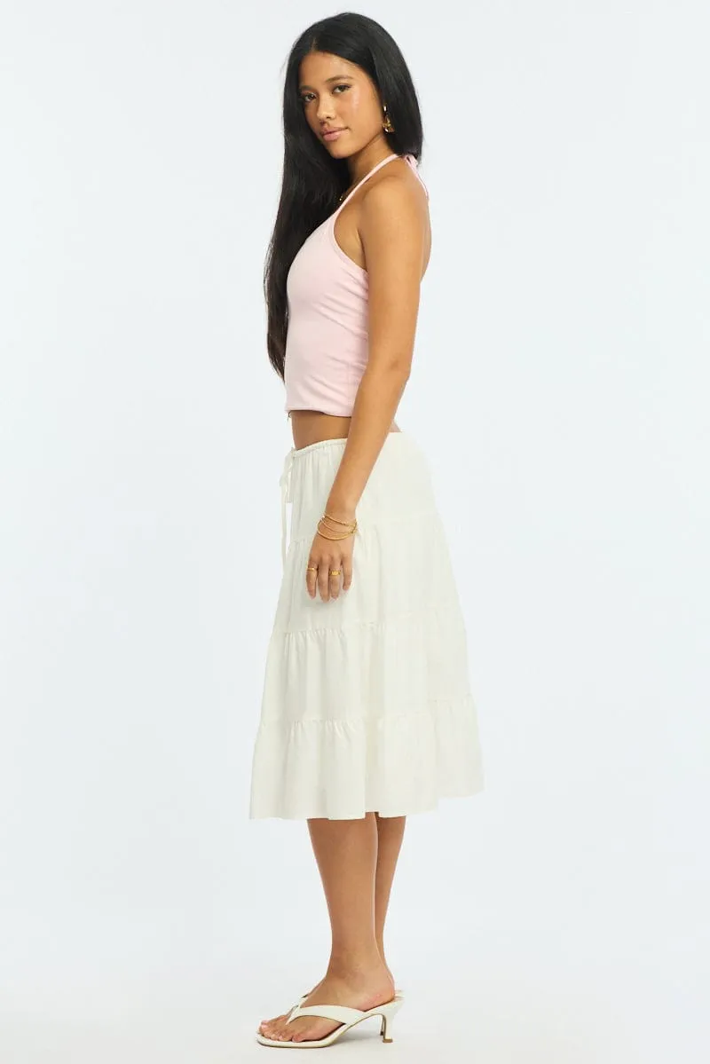 White Midi Tiered Skirt Mid Rise Lined sold by Ally Fashion product image thumbnail 4