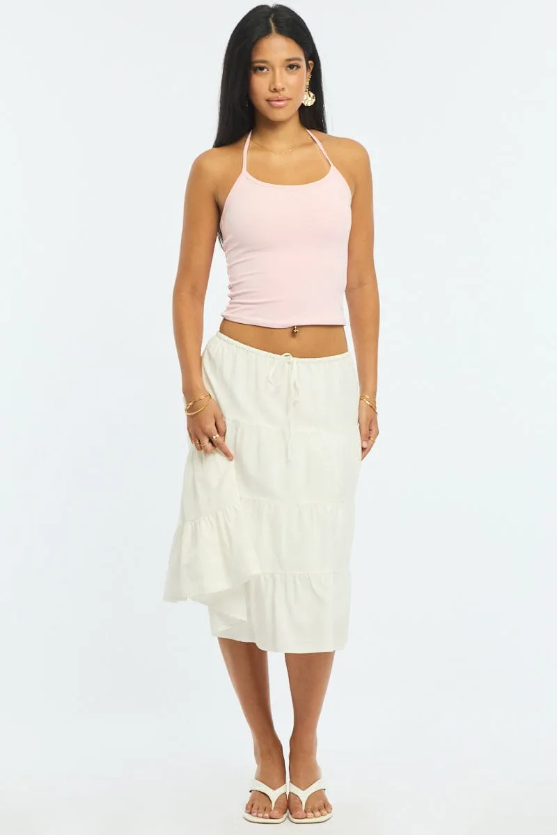 White Midi Tiered Skirt Mid Rise Lined sold by Ally Fashion