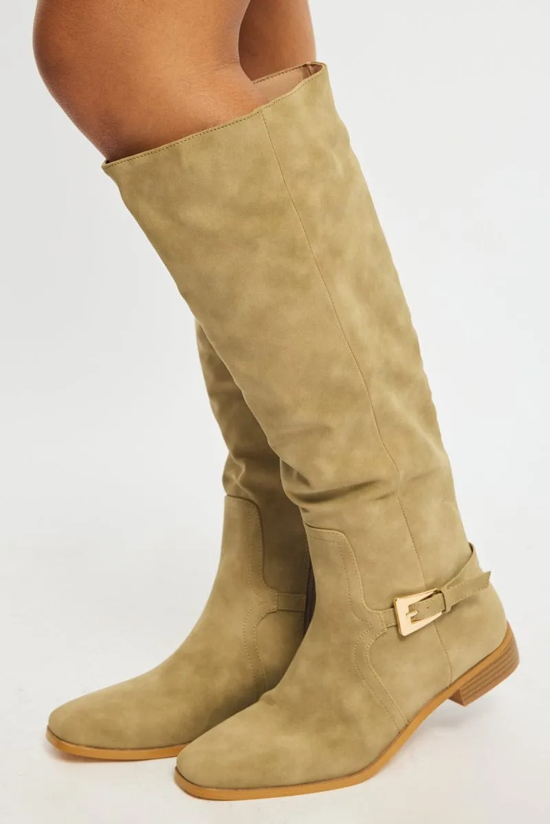 Beige Knee High Boots sold by Ally Fashion