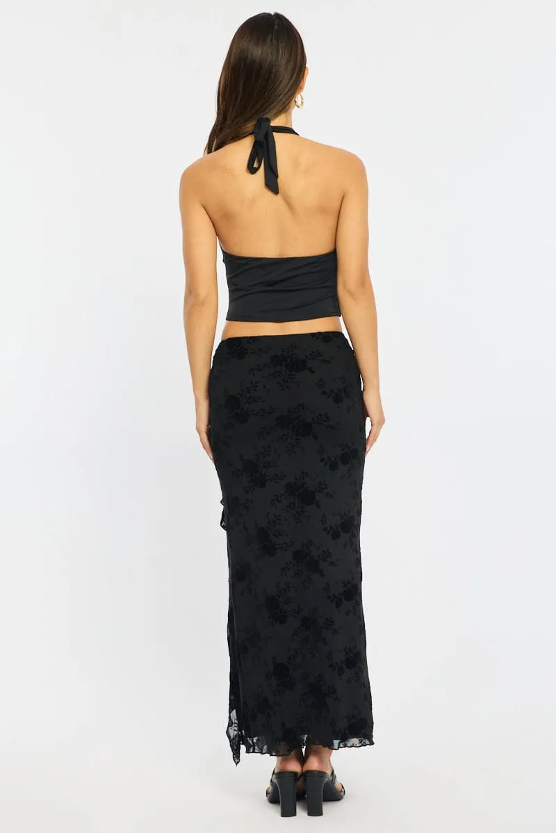 Black Maxi Skirt High Rise Ruffle Frill Hem Burnout sold by Ally Fashion product image thumbnail 5