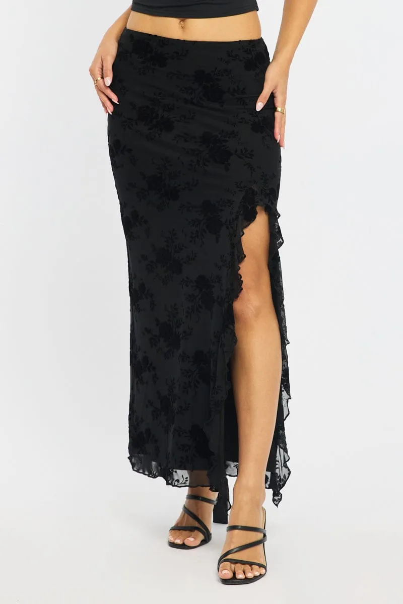 Black Maxi Skirt High Rise Ruffle Frill Hem Burnout sold by Ally Fashion product image thumbnail 2