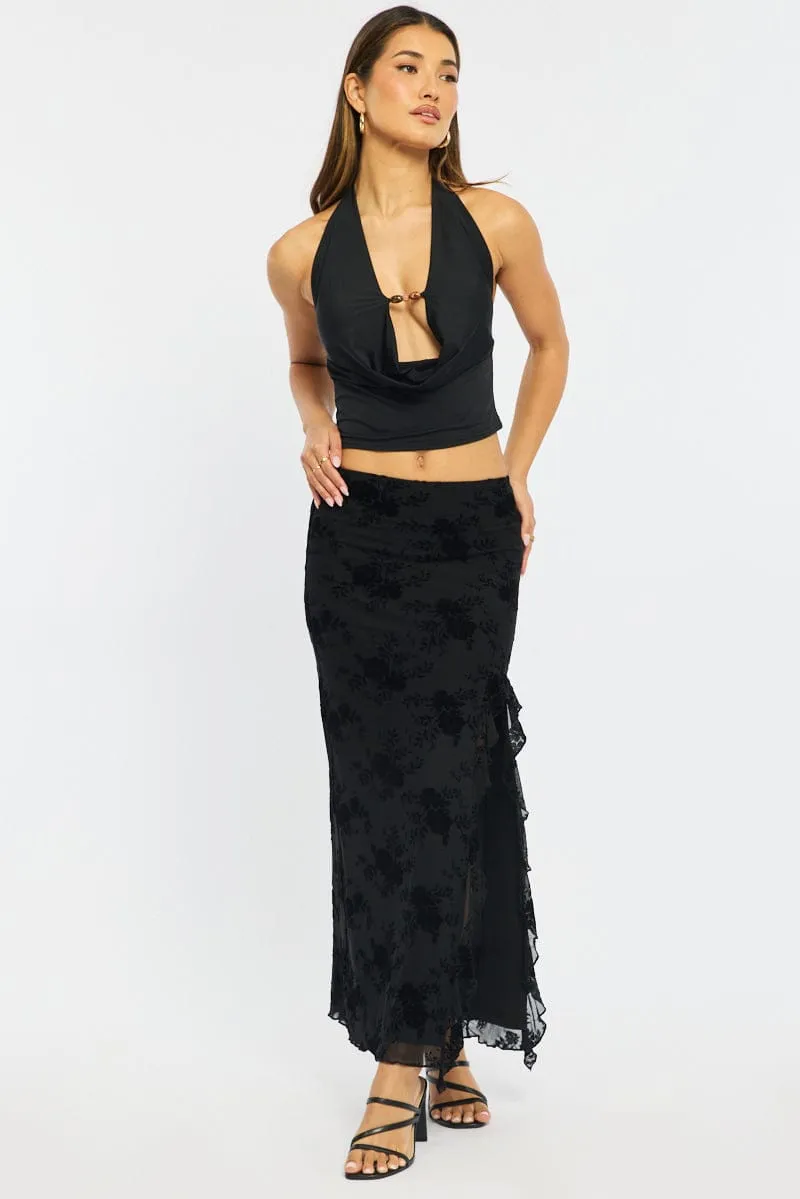Black Maxi Skirt High Rise Ruffle Frill Hem Burnout sold by Ally Fashion product image thumbnail 3