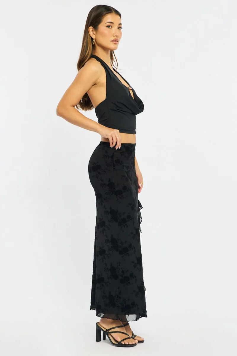 Black Maxi Skirt High Rise Ruffle Frill Hem Burnout sold by Ally Fashion product image thumbnail 4