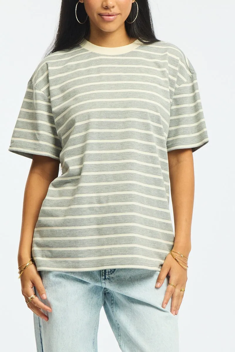 Grey Stripe Oversized Tee Short Sleeve sold by Ally Fashion product image thumbnail 5