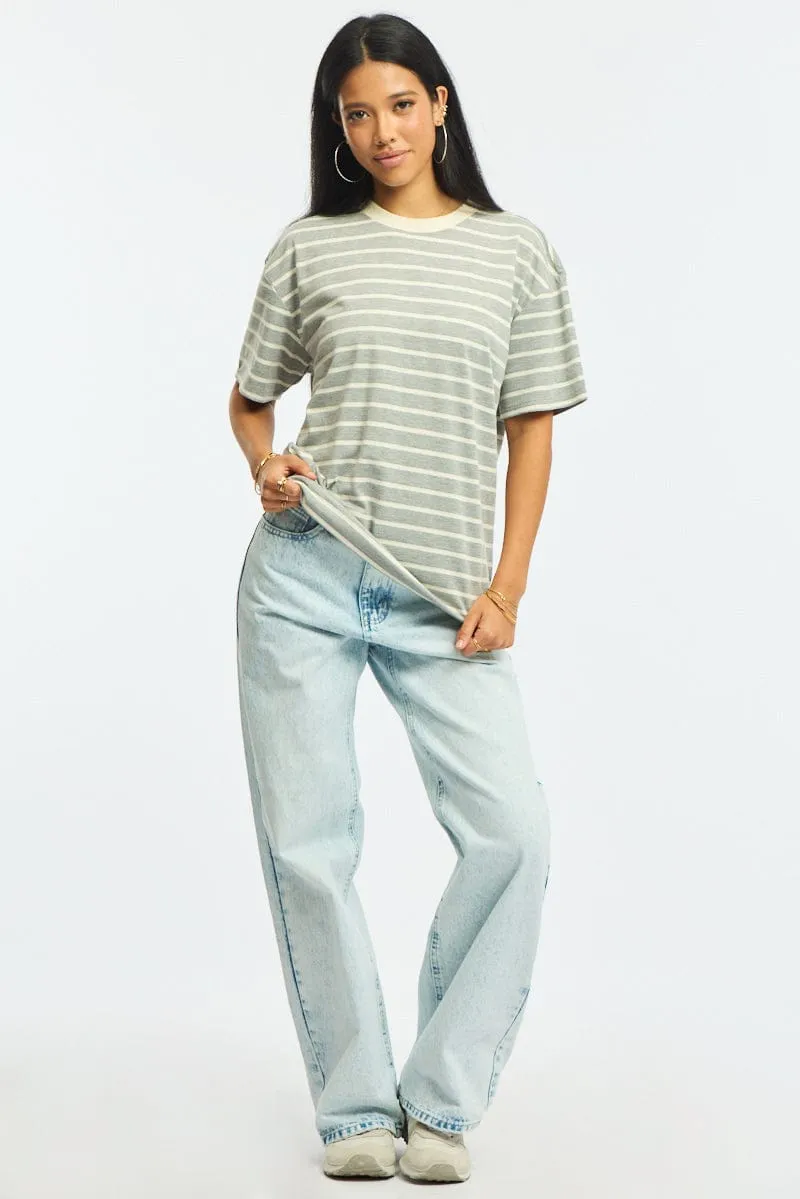 Grey Stripe Oversized Tee Short Sleeve sold by Ally Fashion product image thumbnail 2