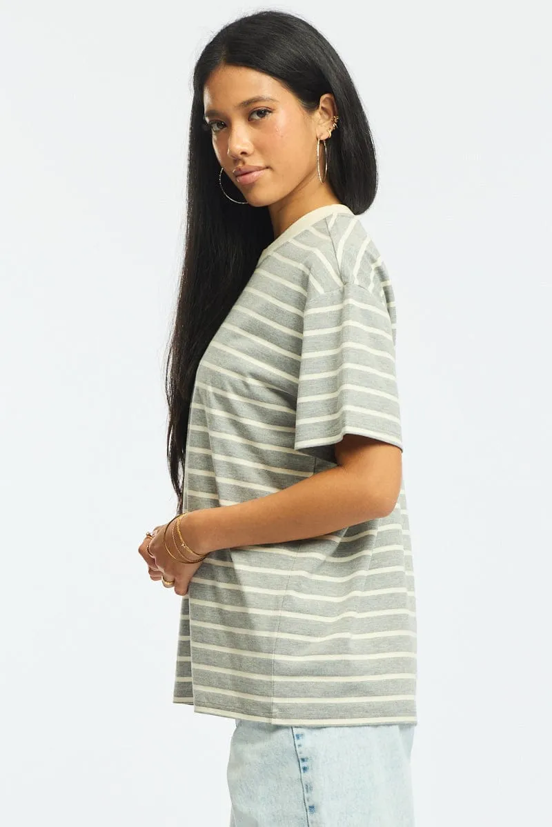 Grey Stripe Oversized Tee Short Sleeve sold by Ally Fashion product image thumbnail 3